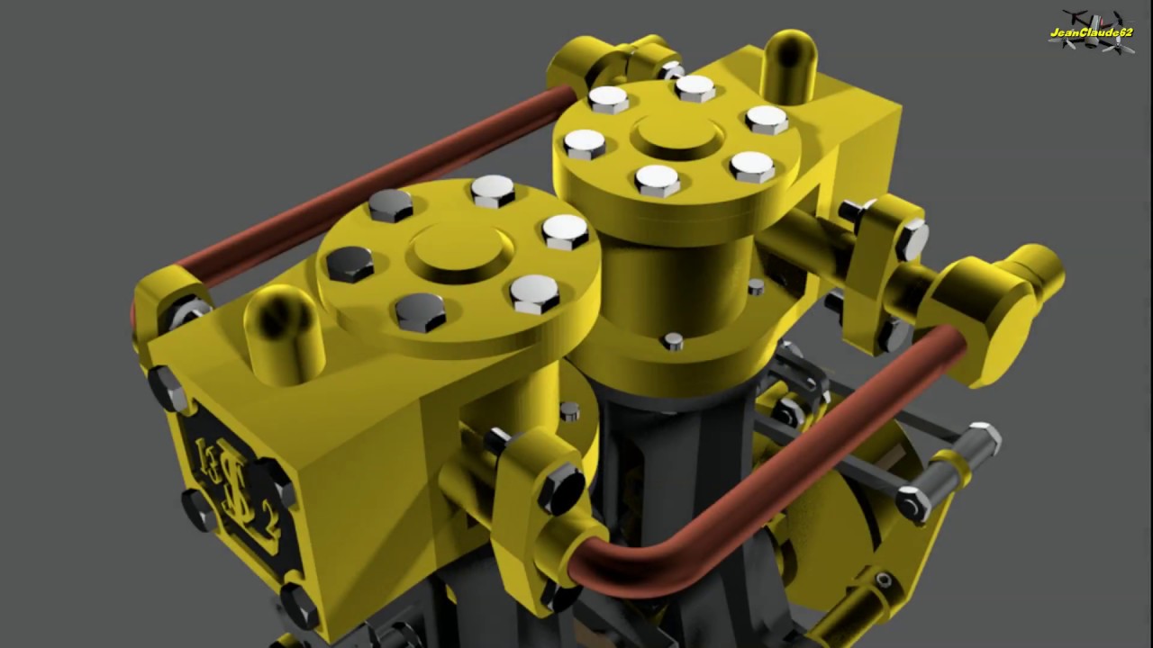 Blender 3D - Moteur à vapeur bicylindre avec inversion de marche