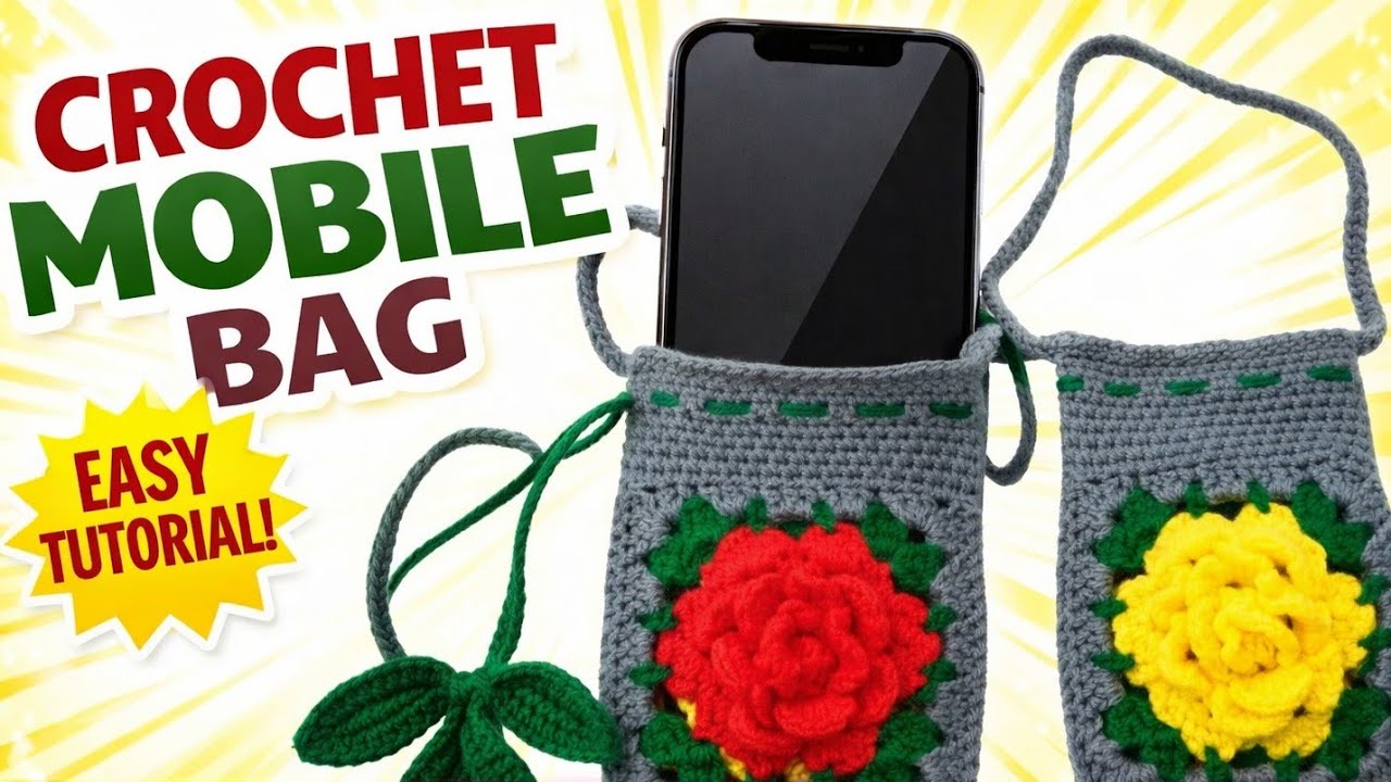 How to Crochet  3d Rose Granny Square Mobile bag | Crochet Flower Granny Squares