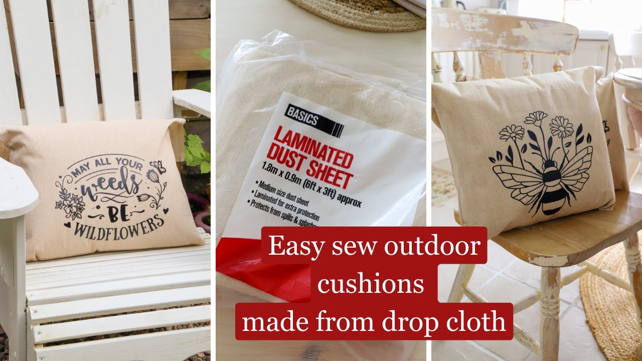 Easy sew outdoor cushion from drop cloth (no zips) & painting my chairs