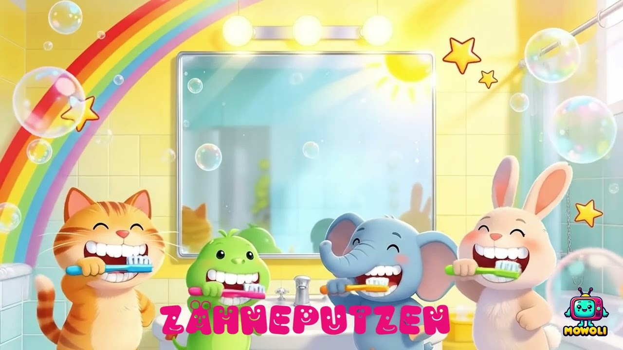 ZÄHNEPUTZEN 😁 putz putz 🎶 Das fröhliche Einwort-Kinderlied für starke Zähne 🌈 MOWOLI Kindermusik