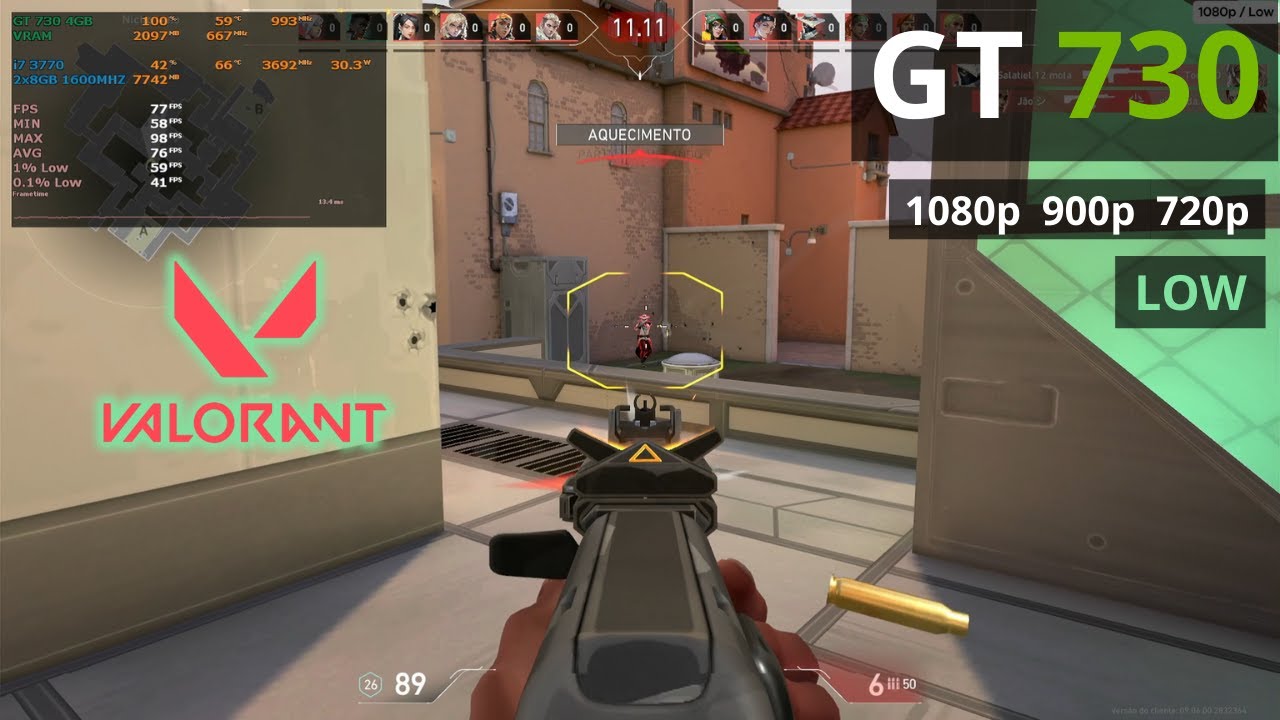 GT 730 4GB - Valorant - 1080p, 900p e 720p - Configuração Baixa
