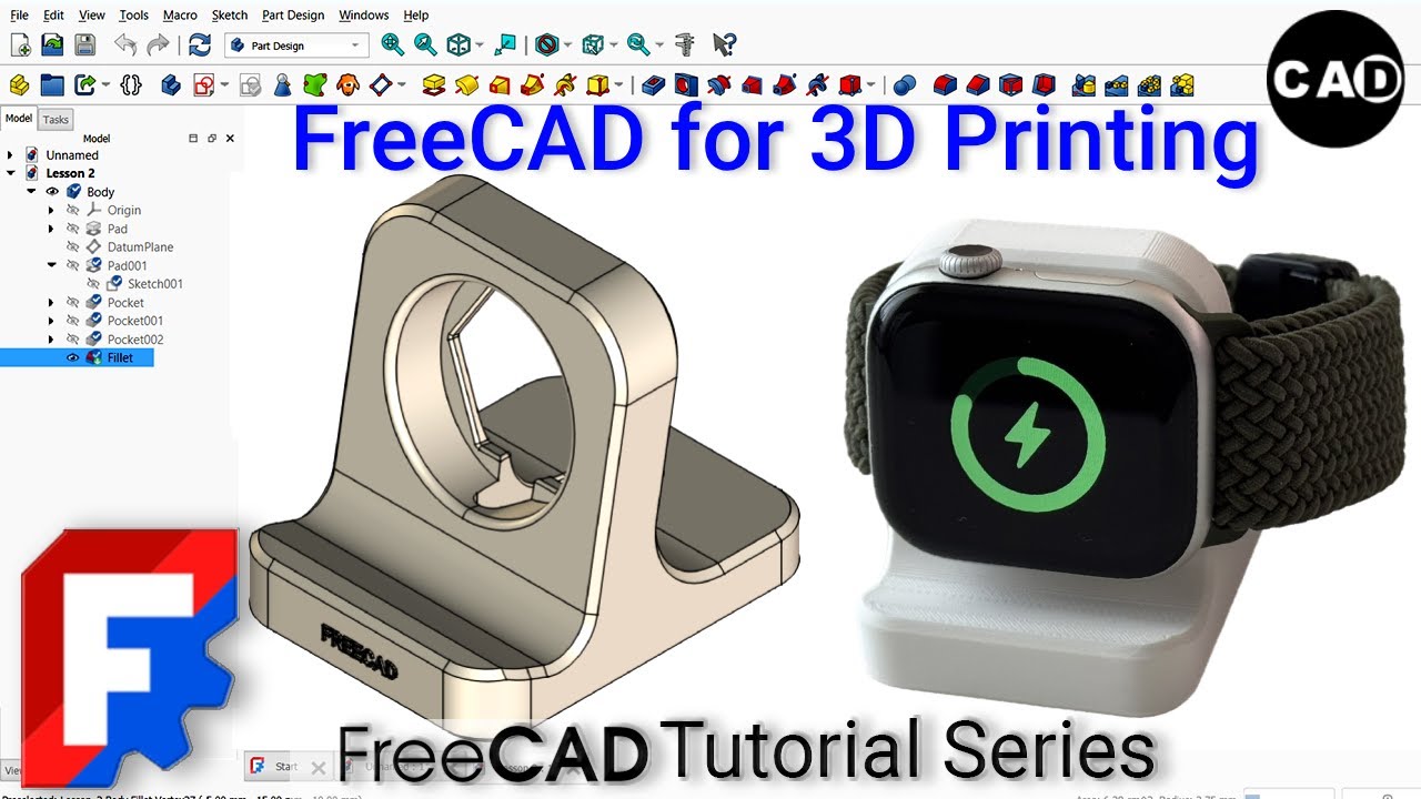 FreeCAD для 3D-печати – Проект 02 из 40 | Подставка для зарядки умных часов | Пошаговое руководство