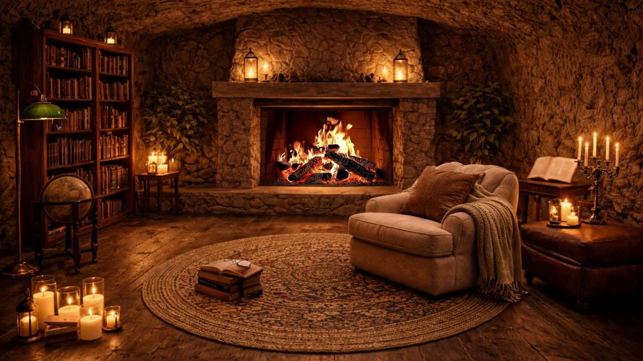 Warm Cozy Fireplace Room Ambience 🔥 Crackling Fire Sounds