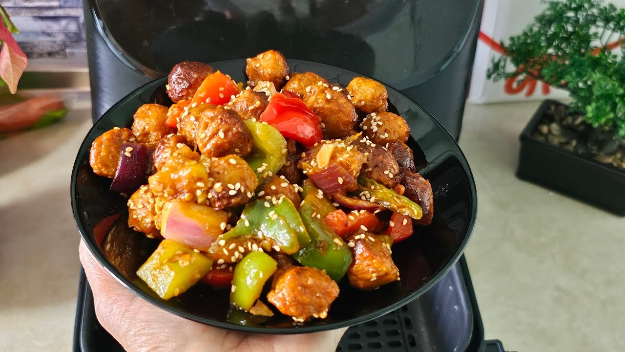 Soya Chilli in Air Fryer | Air Fryer Soya Chunks | Soyabean Chilli in air fryer | Snacks recipe