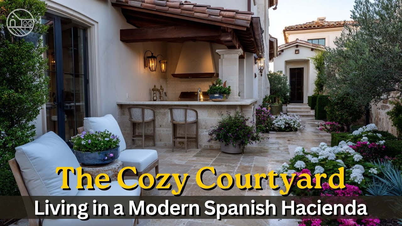 Private Paradise: A Tour of a Modern Spanish Hacienda with Cozy Courtyard & Outdoor Kitchen