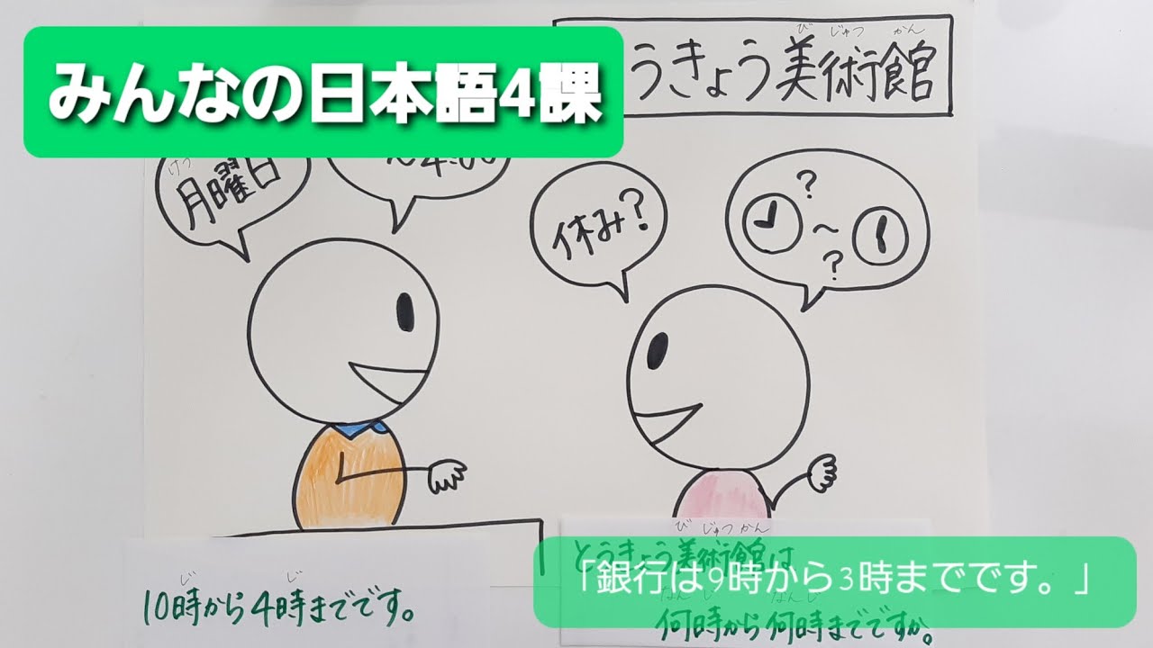 【みんなの日本語】第4課　練習A-3 「銀行は9時から3時までです。」★「電話番号は何番ですか。」