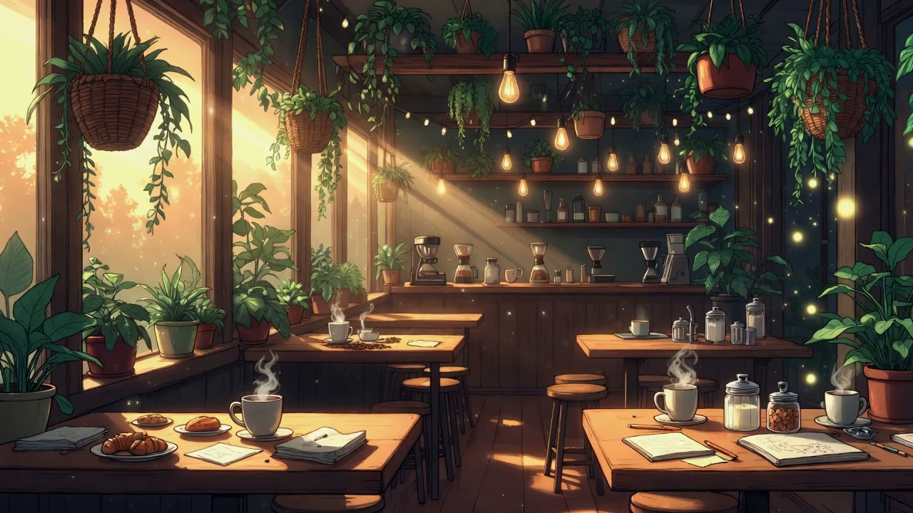 Peaceful Plant Café ☕🌿 Cozy Lofi Beats for Studying, Relaxing & Reading 📚  Chill Focus Music