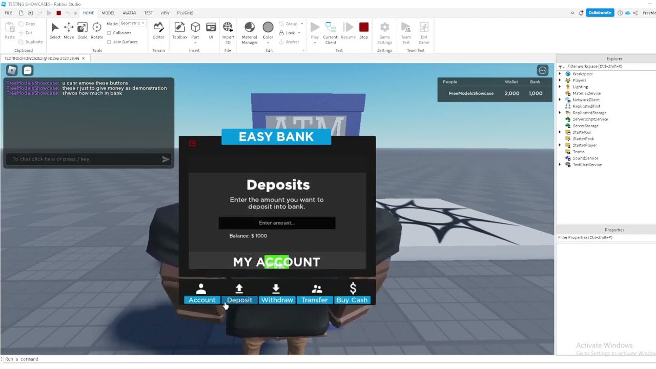 Roblox Studio Working Money ATM System Showcase (FREE MODEL)