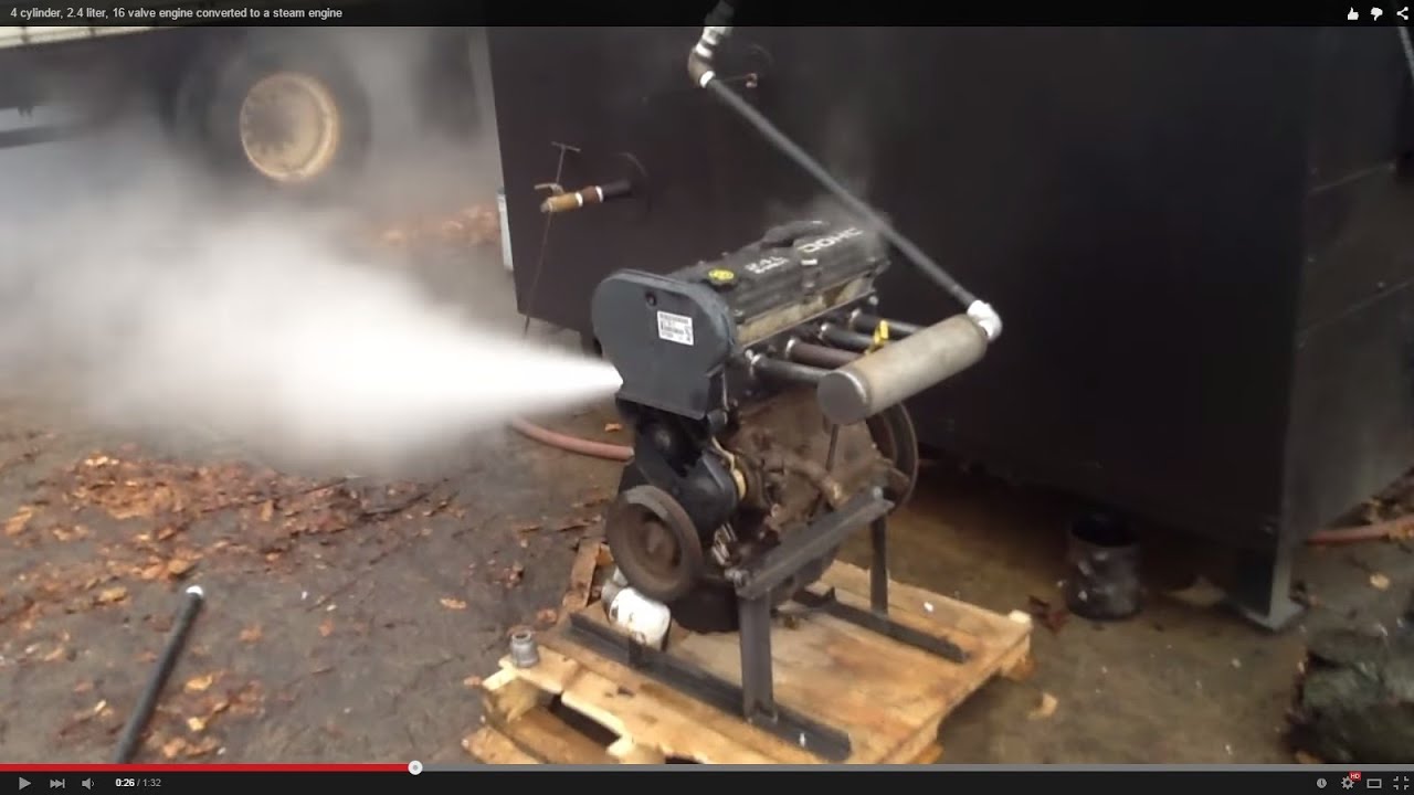 4 cylinder, 2.4 liter, 16 valve engine converted to a steam engine