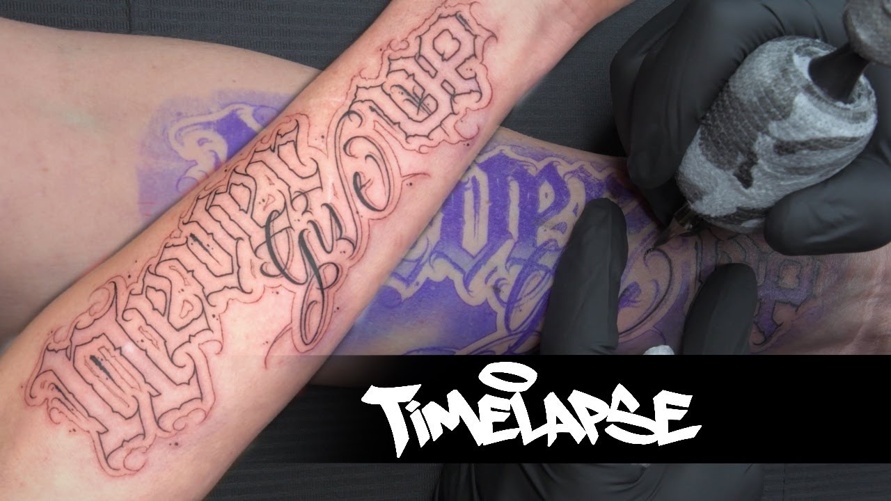 LETTERING TATTOO TIMELAPSE | PT.1 | LINING SESSION | JJ INK