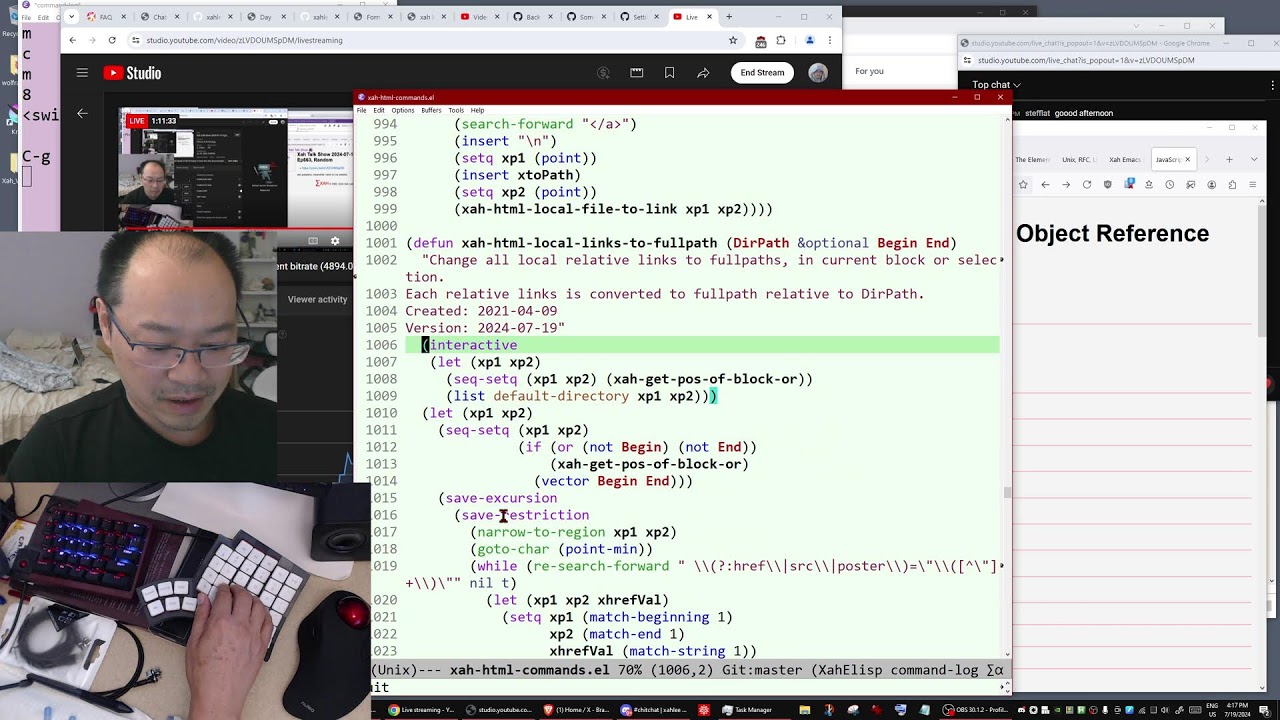Ep563, Emacs Lisp Coding move-html-text-block and random chat