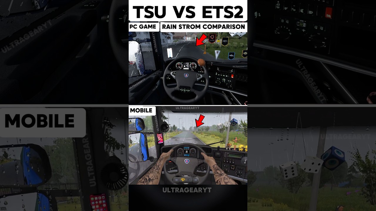 Truck simulator ultimate vs Euro truck simulator 2 pc vs mobile rain strom comparison 📈🧐