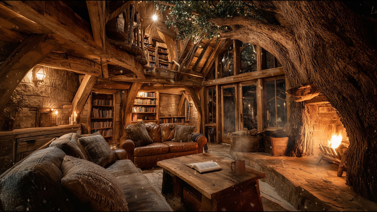 🪵A Warm Treehouse Hideout at Night Forest I Immersive Experience