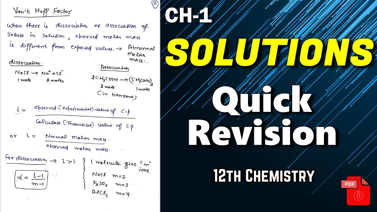 Solutions chemistry class 12 one shot 2025 | chemistry Quick revision Notes & Numericals