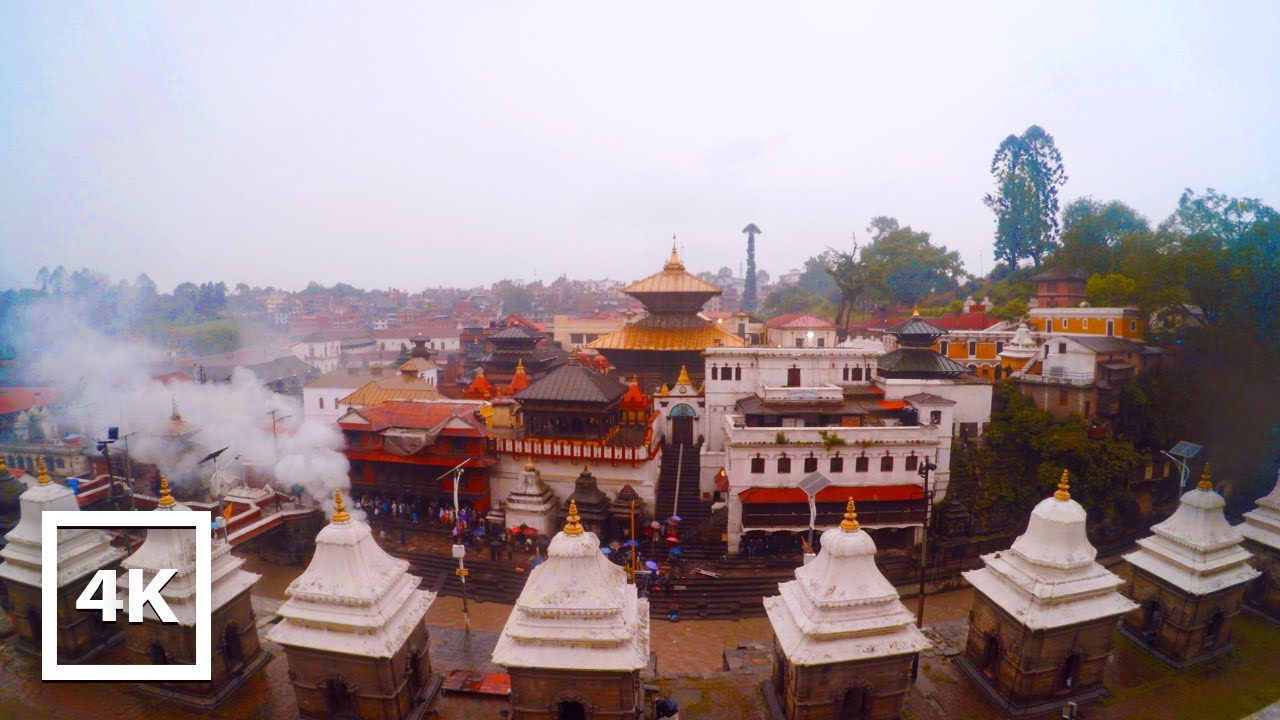Rainy Day Ambience - Pashupatinath Temple in Kathmandu | Binaural Rain Sounds for Sleep | 4K ASMR