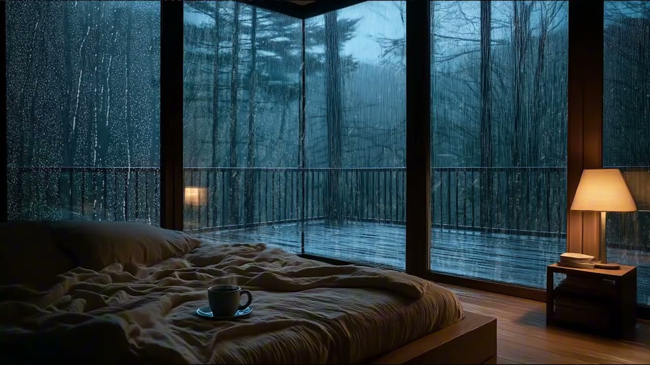 Calm Forest Bedroom Rain at Night | Deep Sleep, Relax, Focus, Study, Stress Relief (4 Hours)
