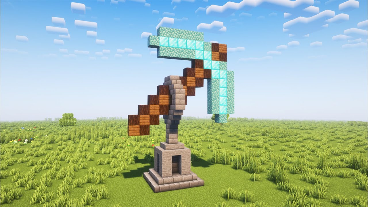 Minecraft Pickaxe Statue Tutorial - How to Build a Diamond Pickaxe Statue in Minecraft 1.21