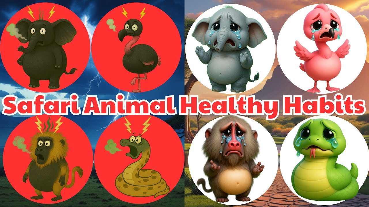⚡28 Safari Animals Hit by Lightning 🌩️ | 🦁Learn Healthy Habits with Animal Friends 🦁🐘 | Gon Gon Edu