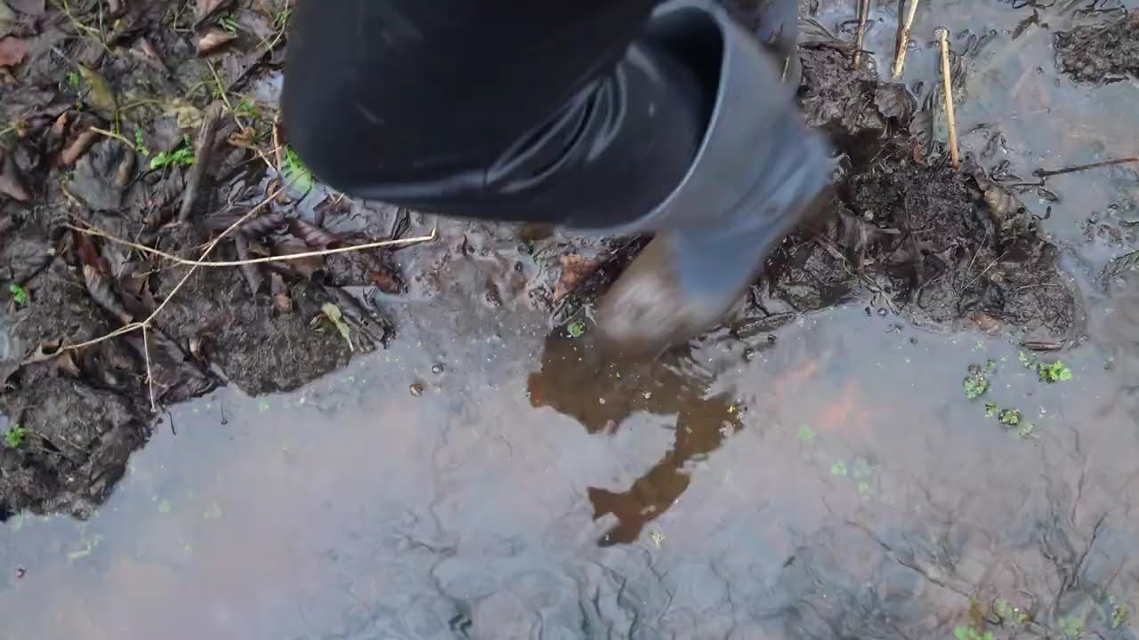 Grey High Heel Rubber Boots in Mud 12