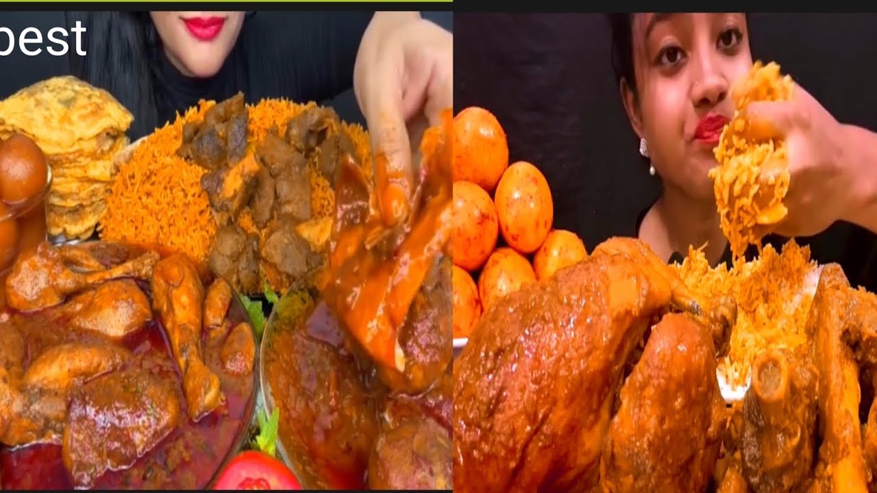 ASMR SPICY WHOLE CHICKEN CURRY, EGG CURRY, GARLIC & ONION CURRY, RICE MASSIVE Eating Sounds