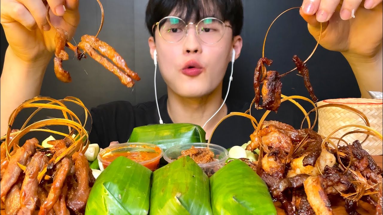 ASMR MUKBANG 동남아 육포, 돼지 생고기를 다져서 만든 음식 먹방 Thai Sun Dried Pork with Pickled fish sauce and Sour pork
