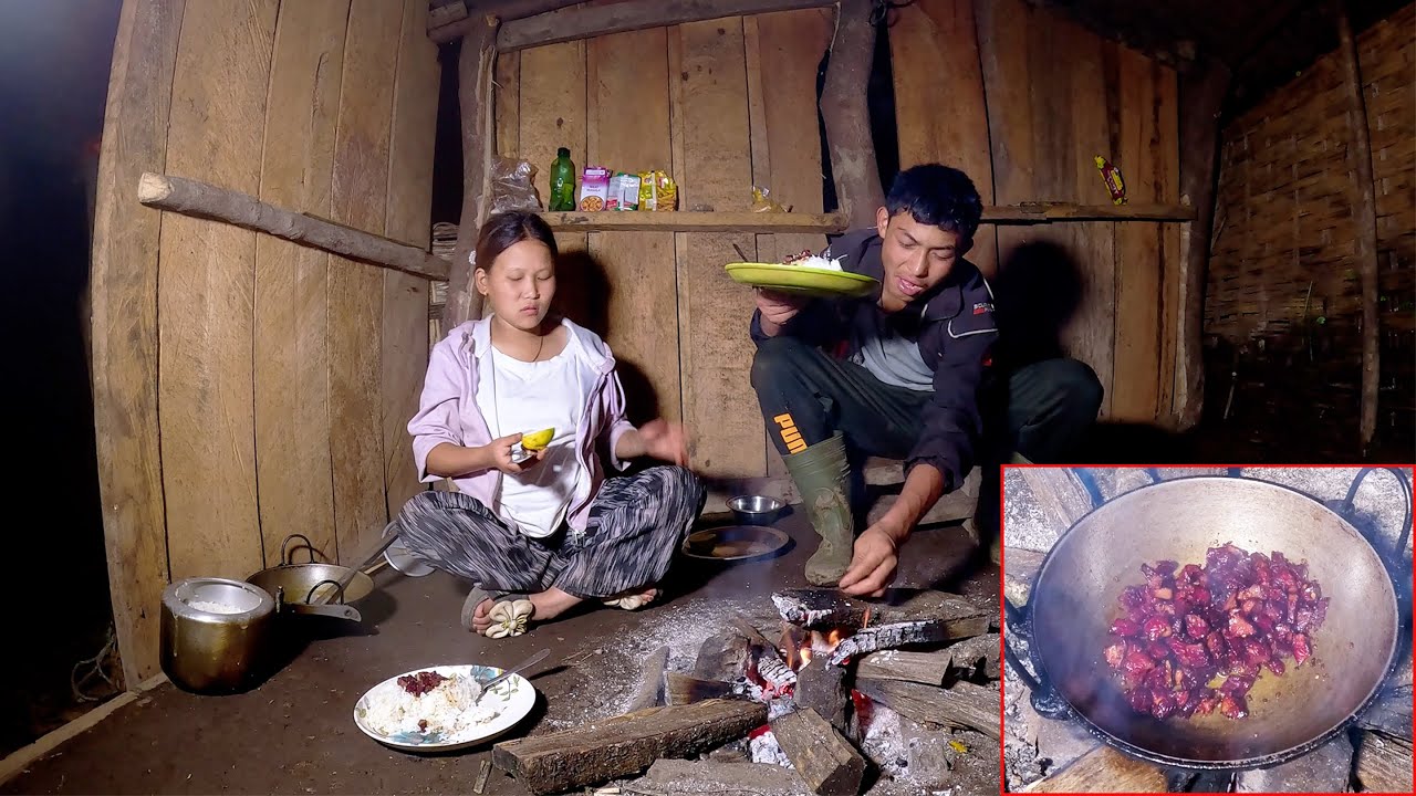 buff curry & rice By adhiraj and Anita Rai || a village child couple under 18 couple ||
