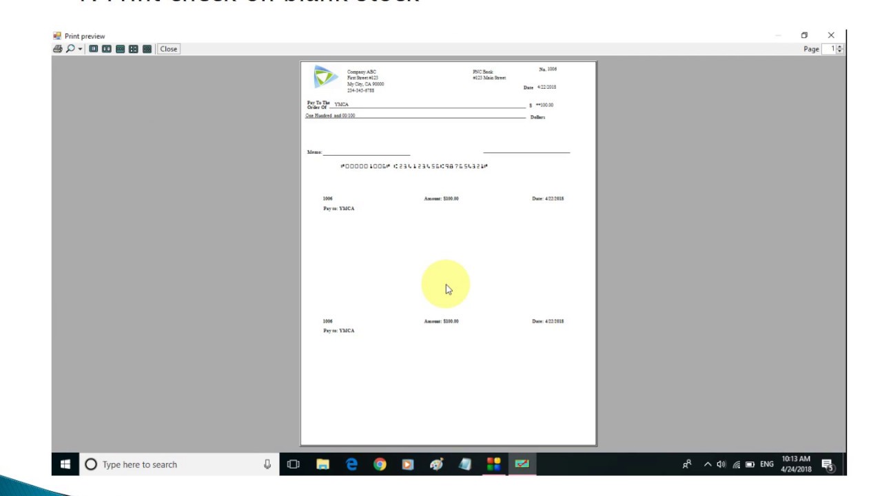 ezCheckPrinting Turotial: How to Write a Top Format Check on Blank Stock or Pre-printed Check