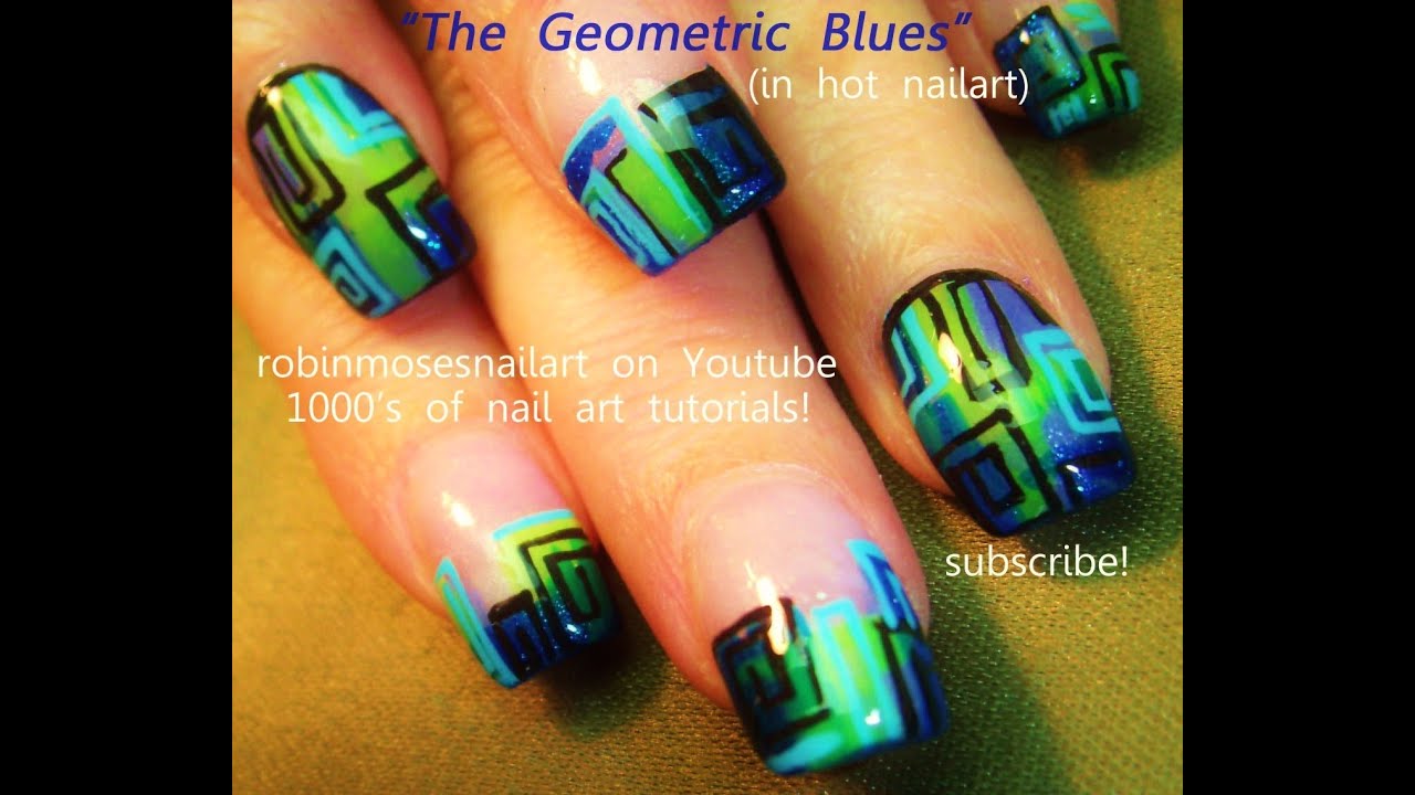 Nail Art | Green and Blue Geometric Design Tutorial