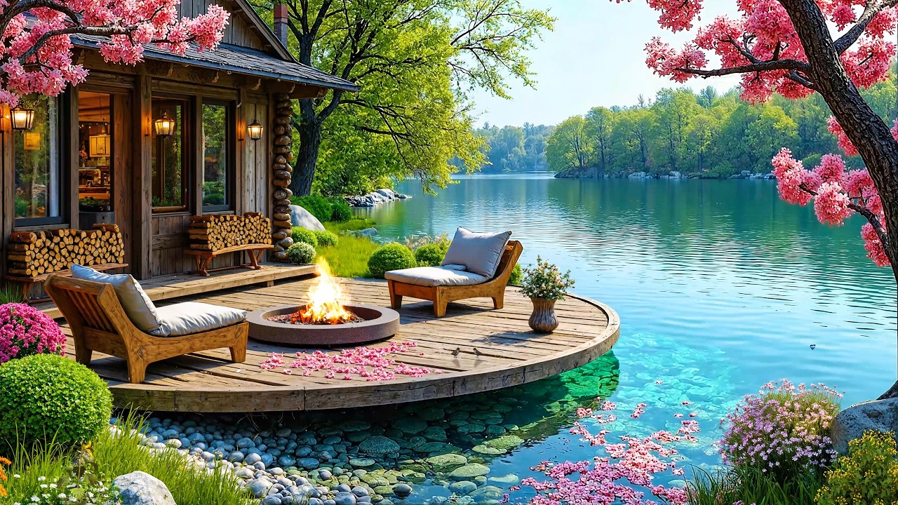 Весенняя атмосфера у озера 🌸🔥 Нежная фортепианная музыка, пение птиц и звуки воды для расслабления