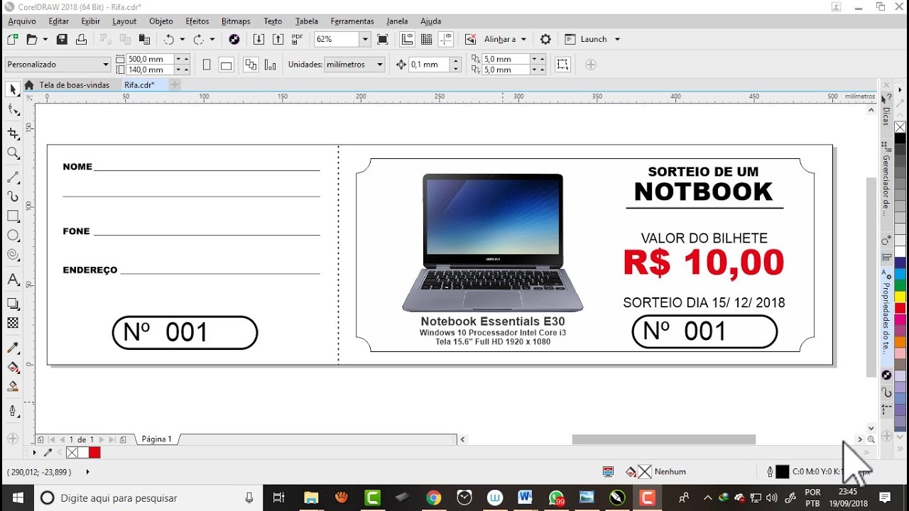 Como fazer Rifa com sequencia numérica no CorelDraw - Impressão Mesclada