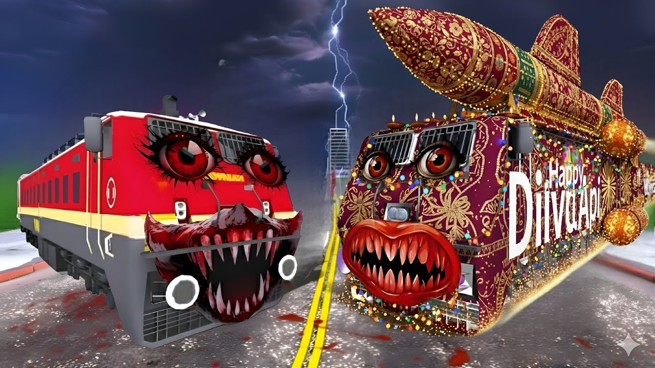 Diwali Rocket Train attack Haunted Train in Indian Bikes Driving 3d