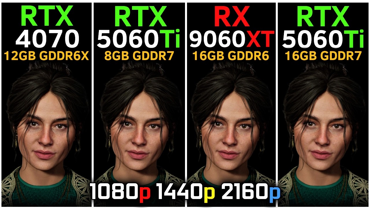 RTX 5060 Ti 8GB vs RTX 4070 vs RTX 5060 Ti 16GB vs RX 9060 XT | 1080p, 1440p, 4K | DLSS 4 vs FSR 4