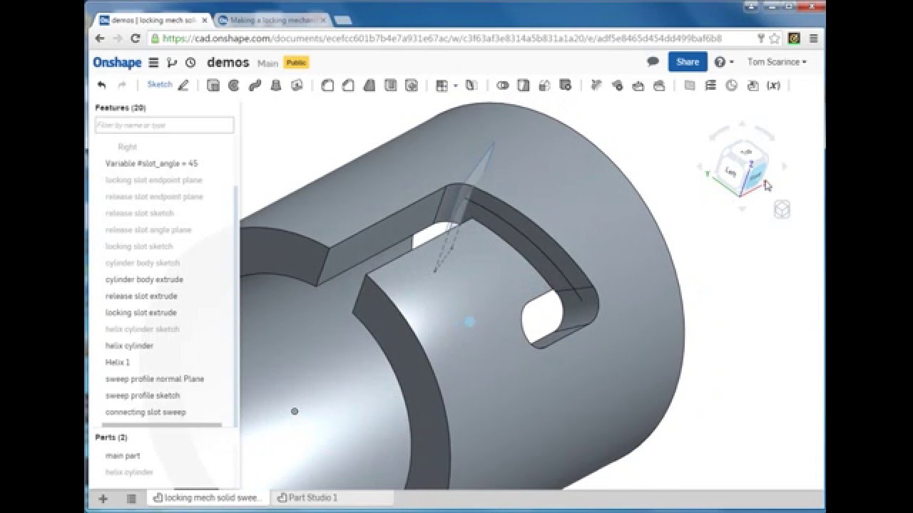 Modeling a Cylindrical Locking Slot with Onshape