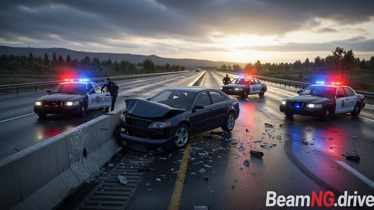 Highway Police Chase Escape Ends in Crash | BeamNG.drive Simulation 