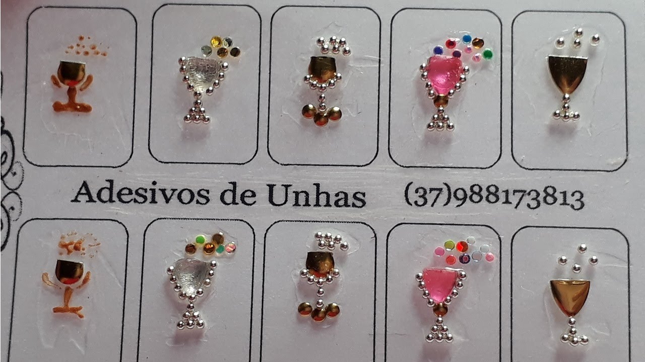 Adesivos para unhas de taças com pedrarias para o ano novo