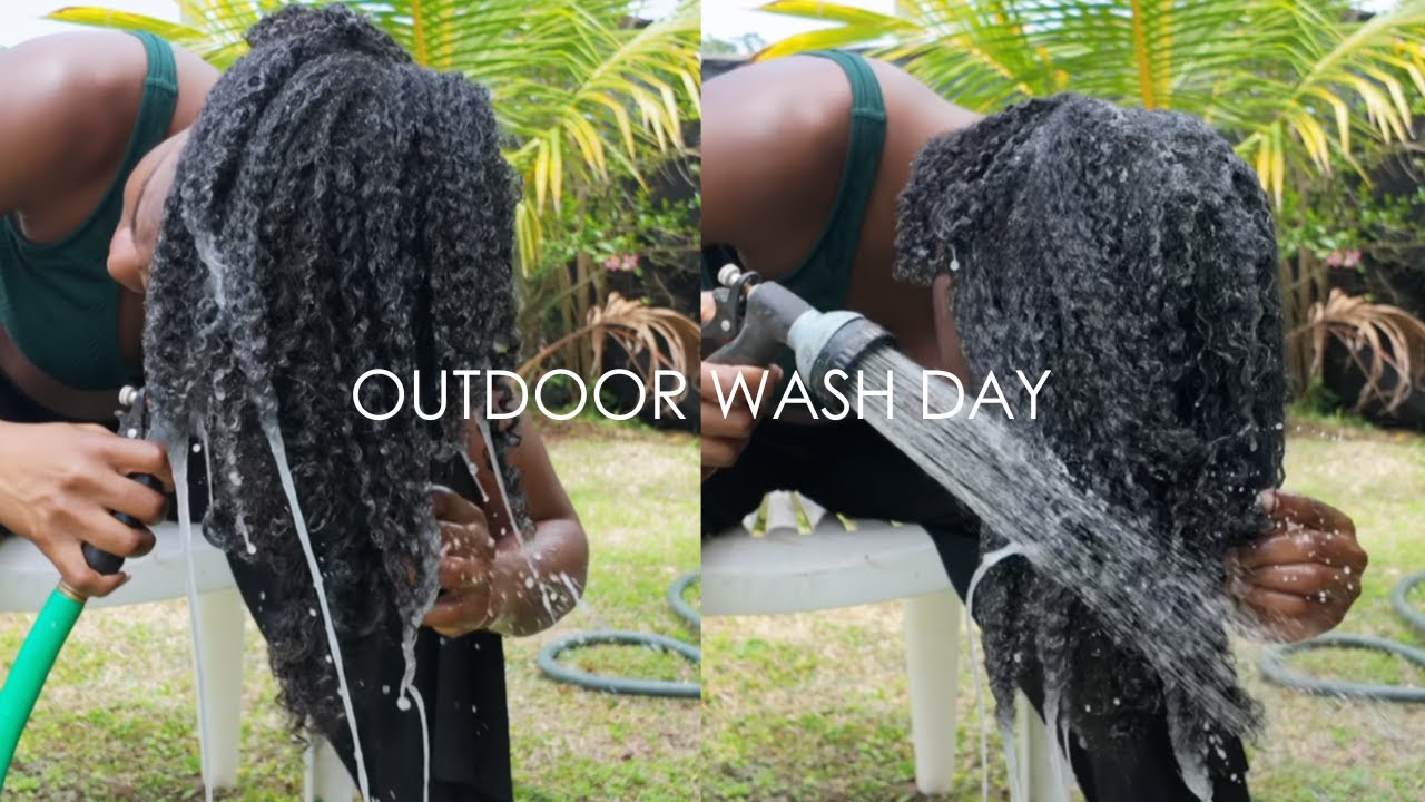 Outdoor Natural Hair Wash Day + Aloe Treatment | Type 4 Hair