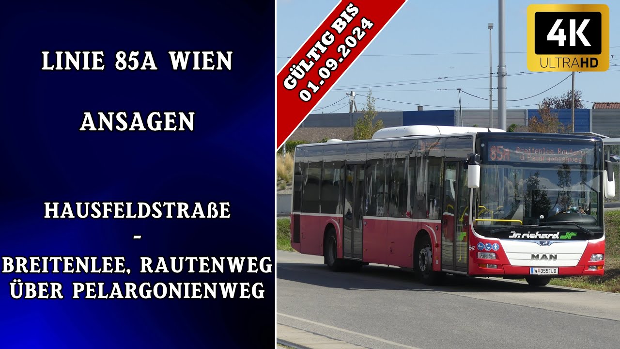 Linie 85A Wien Ansagen – Hausfeldstraße - Breitenlee, Rautenweg ü. Pelargonienweg | Wiener Grantler