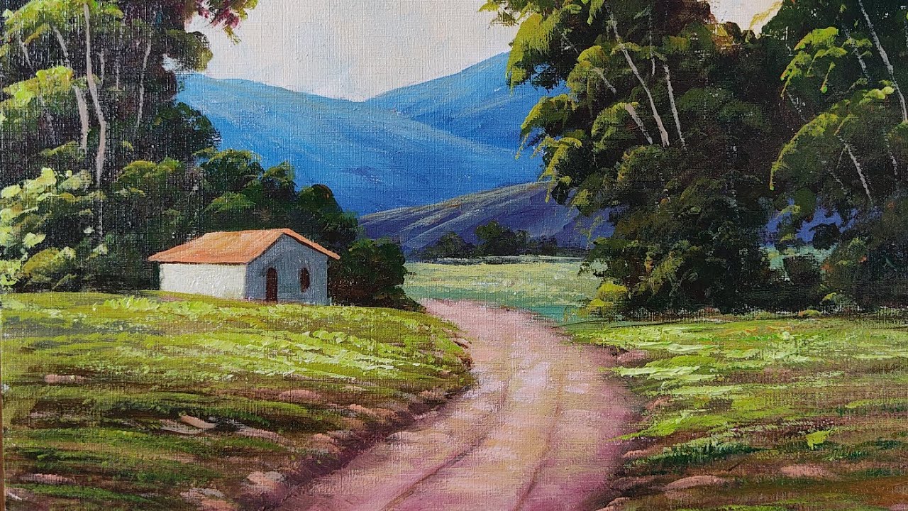 Live 33 de como pintar paisagens caminho casinha Montanhas Marcio Monteiro de plástico