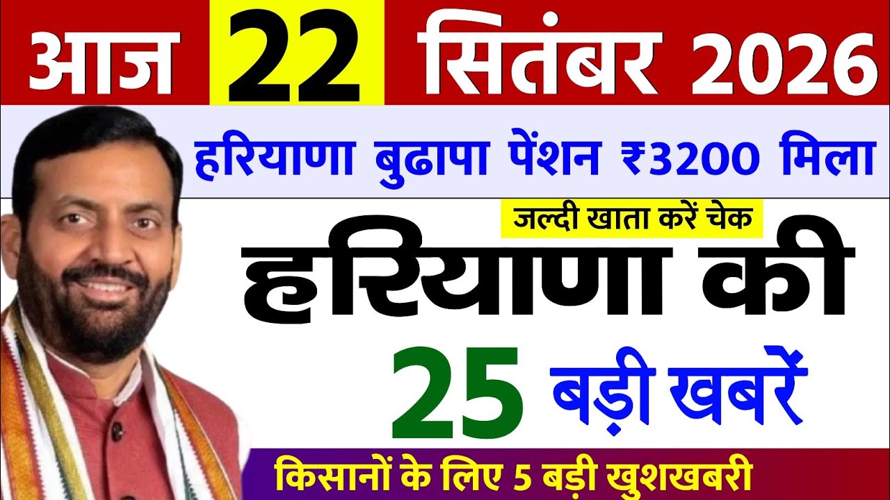 22 September 2026 Haryana News: Haryana Ki Taja Khabar Mukhya Samachar Haryana Daily News