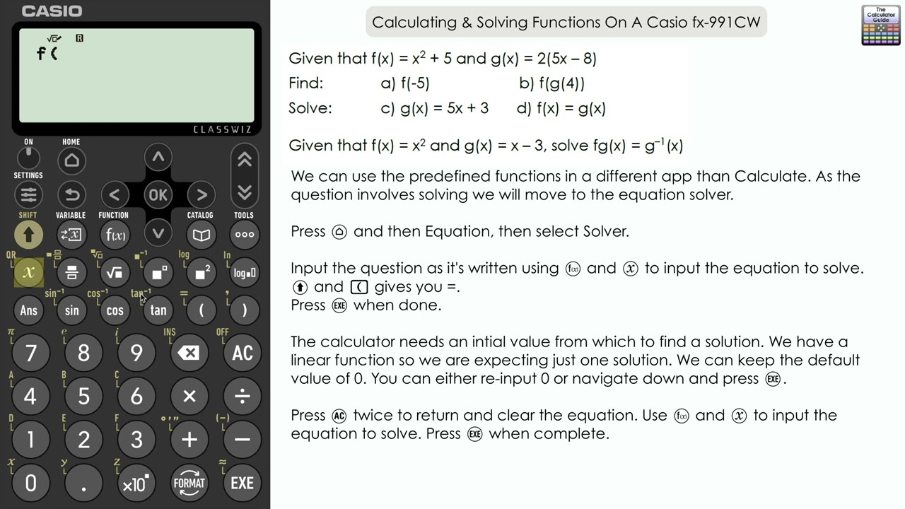 Calculating & Solving Functions On A Casio fx-991CW Classwiz Calculator | f(x) g(x)