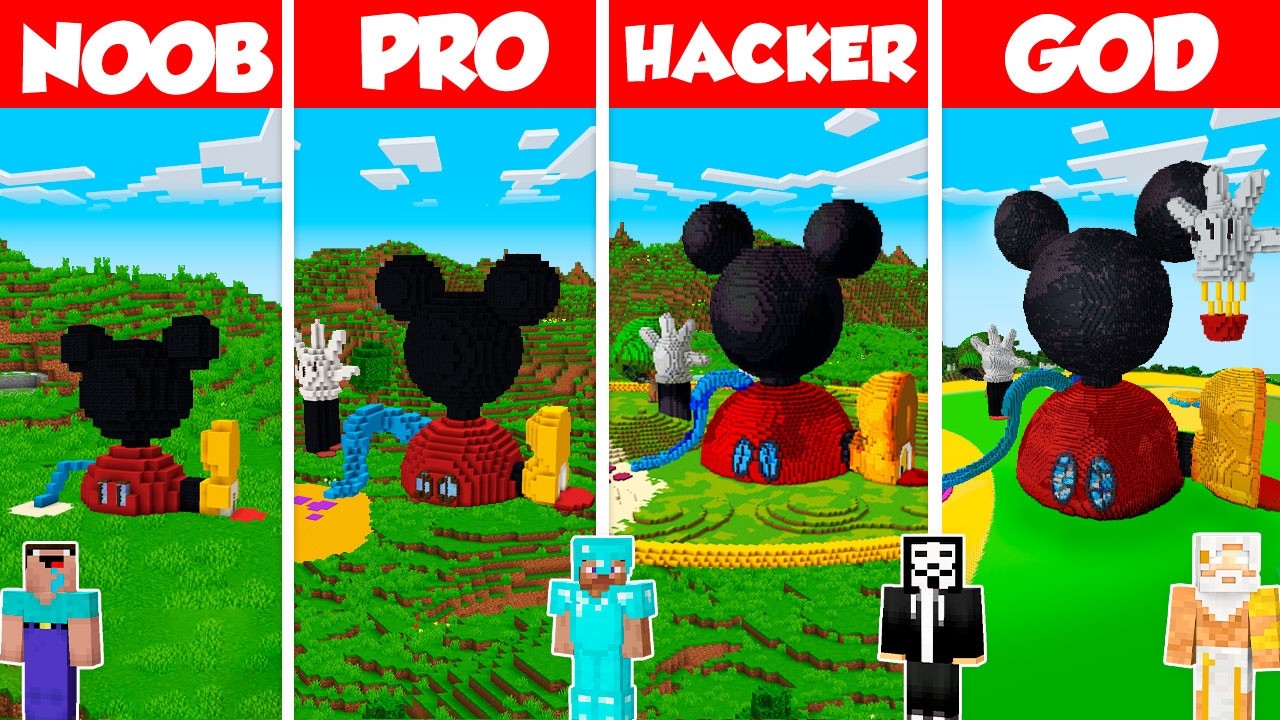Mickey Mouse Club Build Battle Challenge - Noob vs Pro vs Hacker vs God - Minecraft Animation