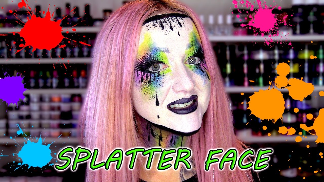 Splatter Effect Face Paint - Crazy Colourful look - with Illamasqua Skin Base