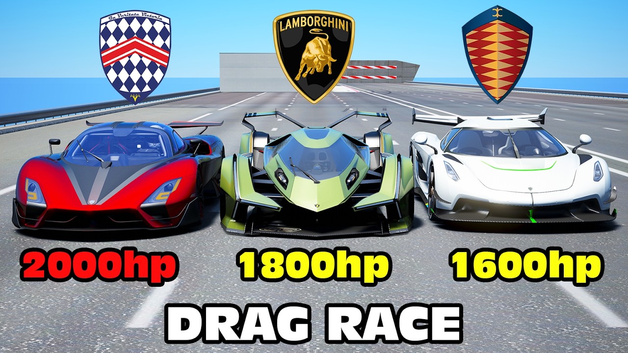 2000HP SSC Tuatara Aggressor vs Koenigsegg Jesko vs Lamborghini Vision GT DRAG RACE