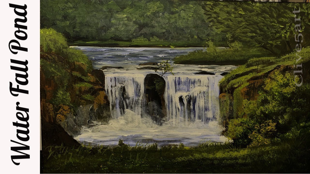 Tranquil Waterfall Pond Acrylic painting