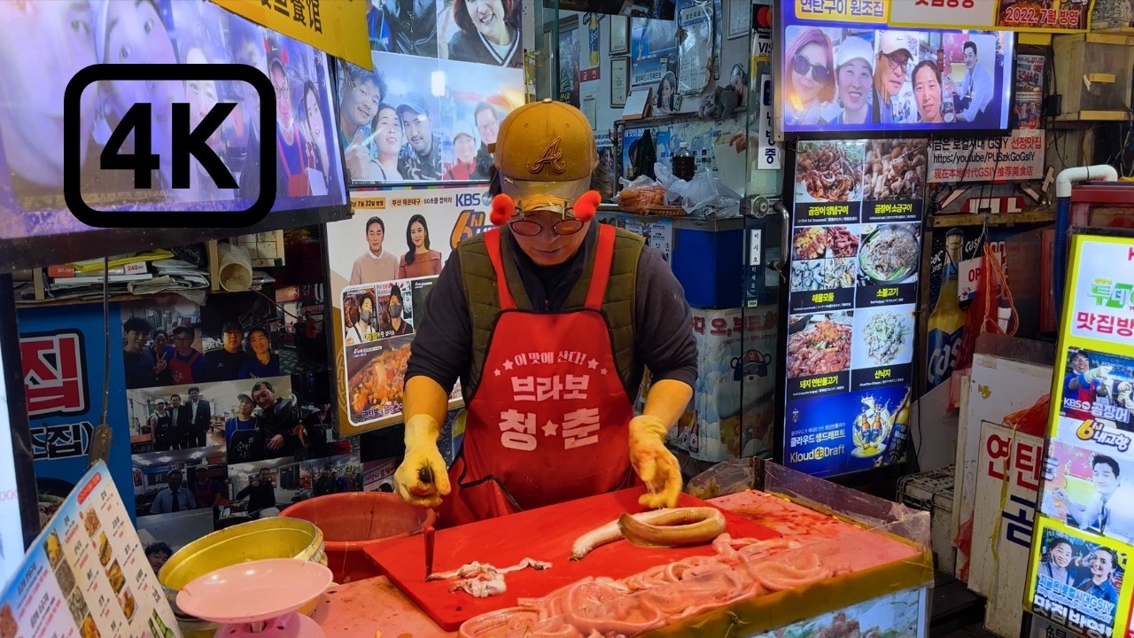 South Korea 4K [Walking Tour] Busan — Haeundae Market at Nigh
