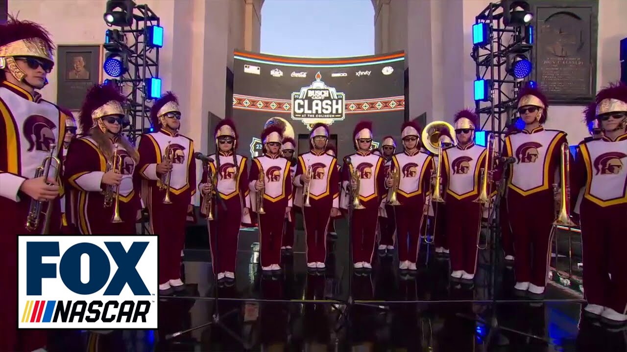 USC Trojans' marching band plays National Anthem before Clash at the Coliseum | NASCAR on FOX