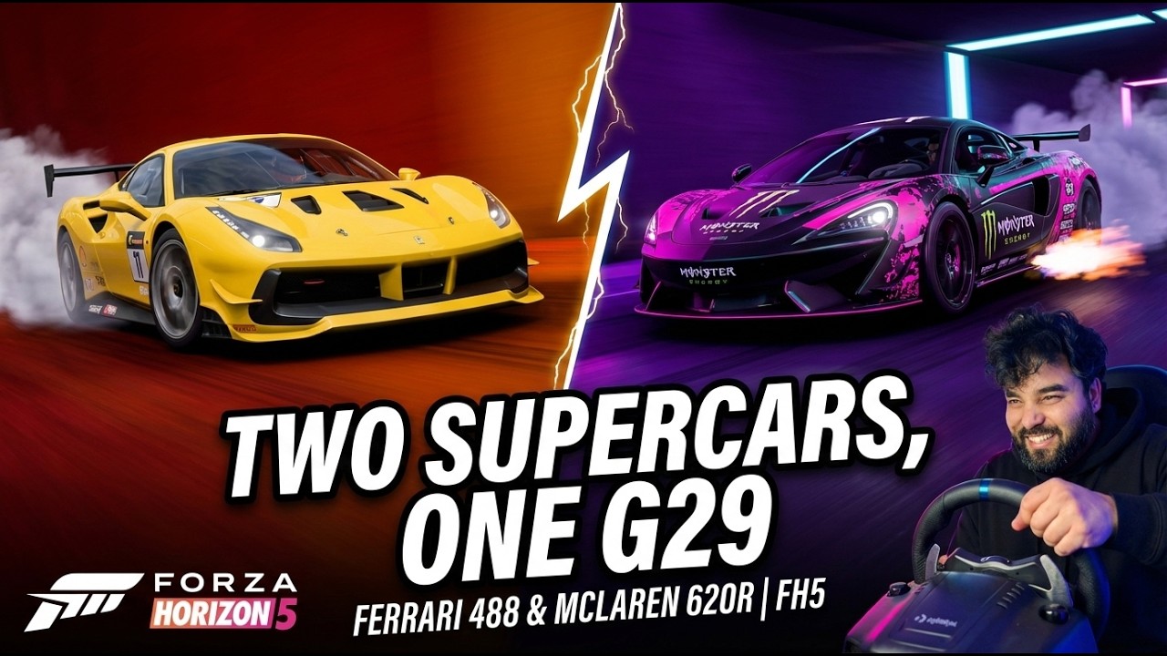 Ferrari 488 & McLaren 620R G29 Wheel Gameplay FH5 | Brutal Exhaust & Race Chaos!