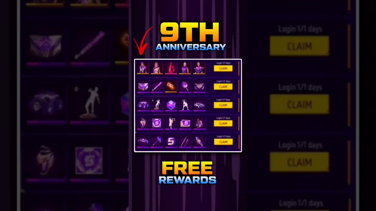 Free Fire 9th Anniversary Special Free Rewards 😱 #shorts