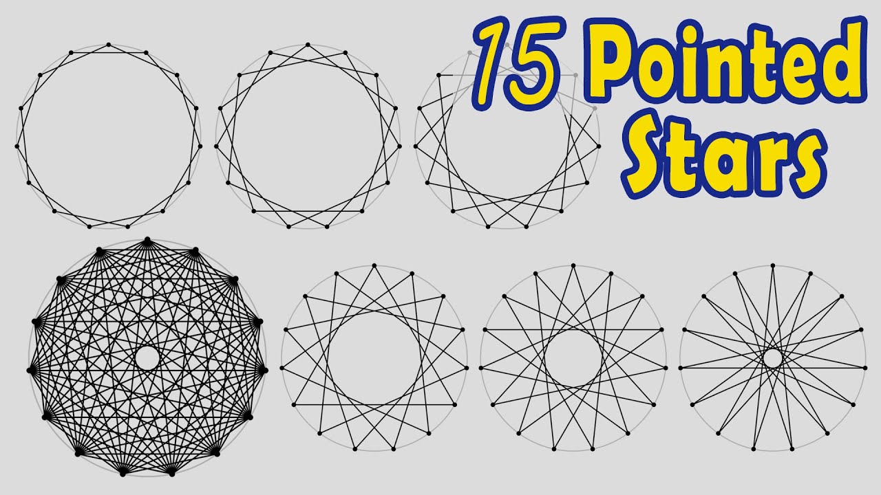 How to Draw a Fifteen Pointed Star (15/2 -15/3 -15/4 -15/5 -15/6 and 15/7)