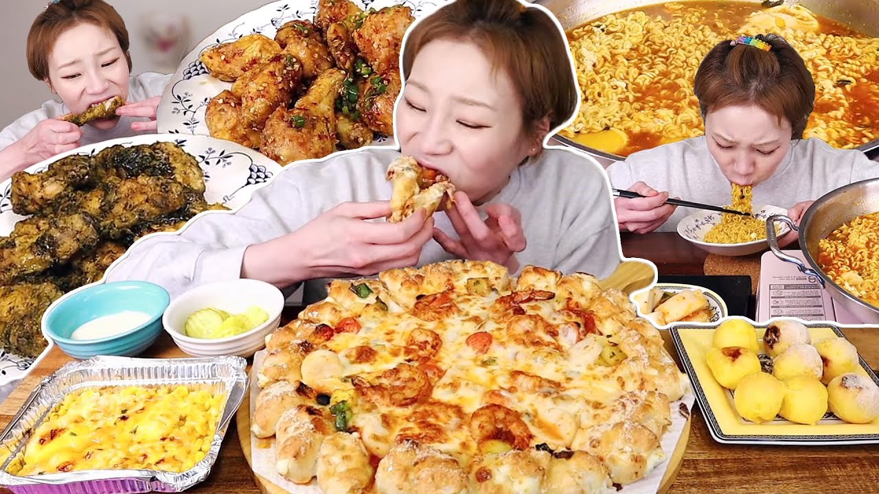 피자헛 한판 먹고 아라치 치킨 2 마리 먹고 참깨라면 3봉 5란으로 마무리~!! 240108/Mukbang, eating show